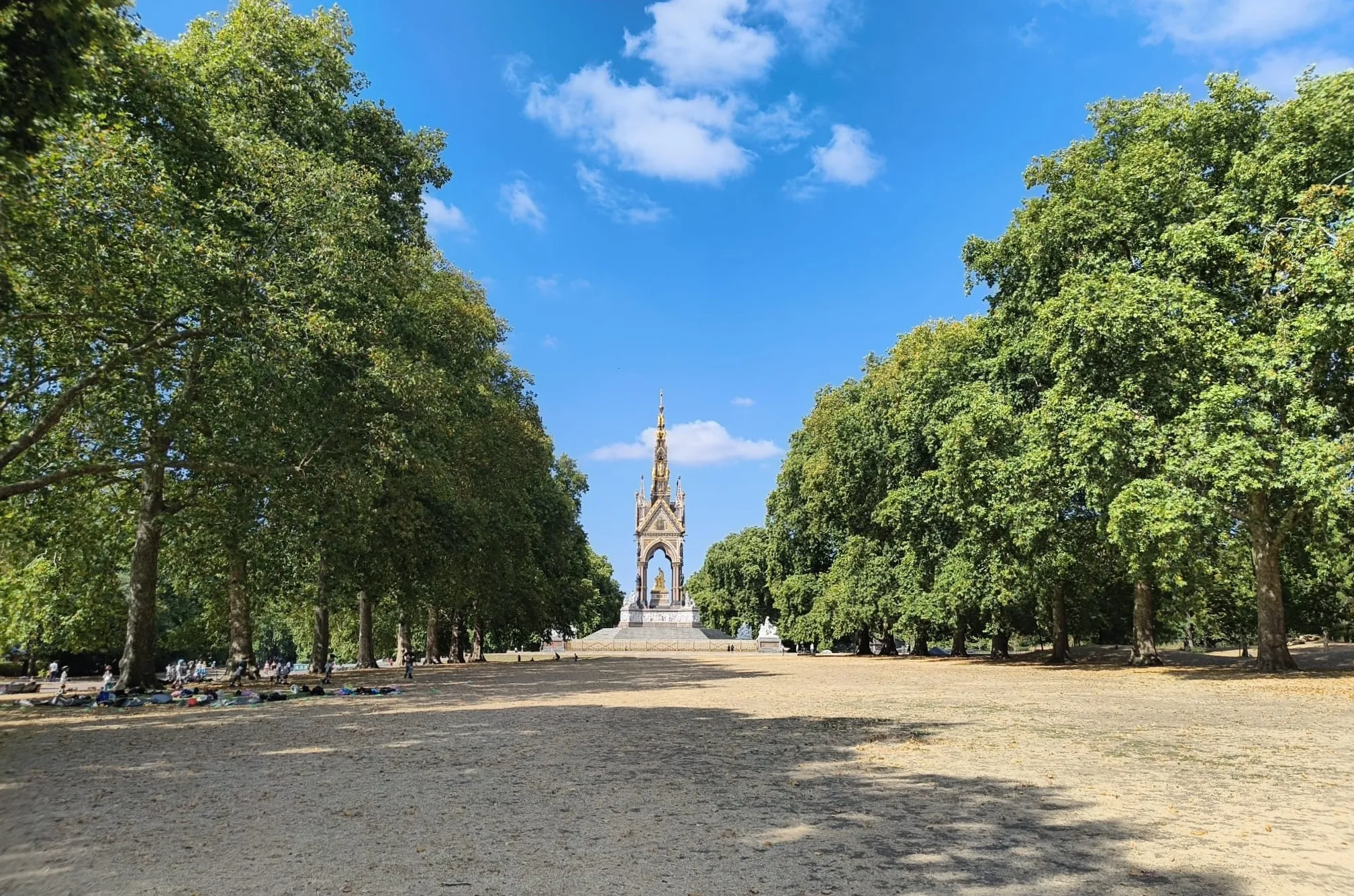 The Albert Memorial surrounded by scorched grass