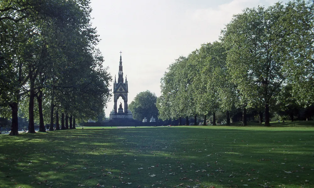 The Albert Memorial surrounded by green grass