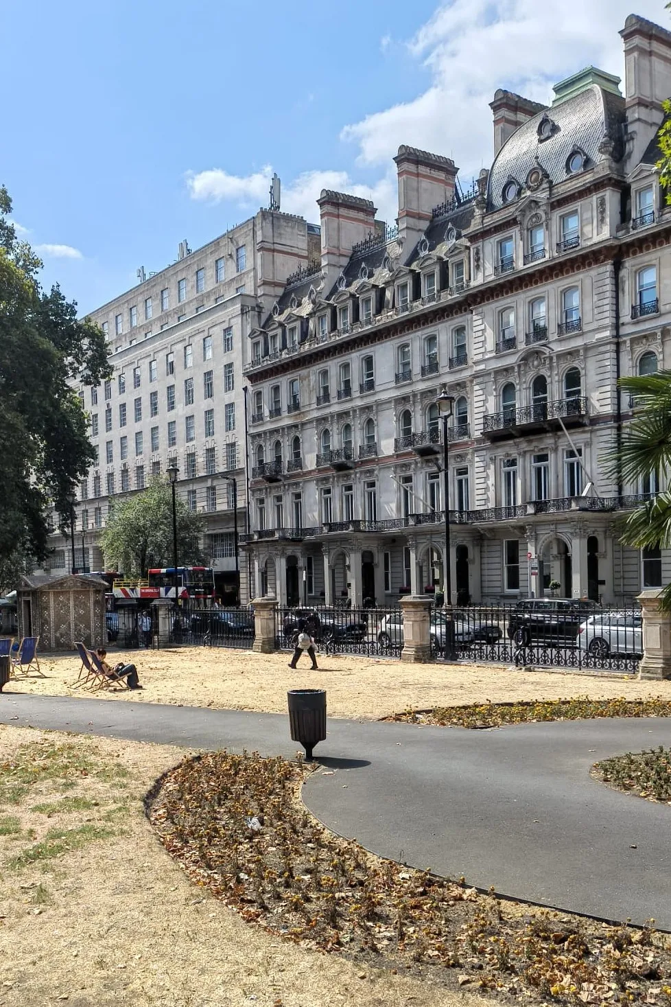 Grosvenor Gardens surrounded by scorched grass